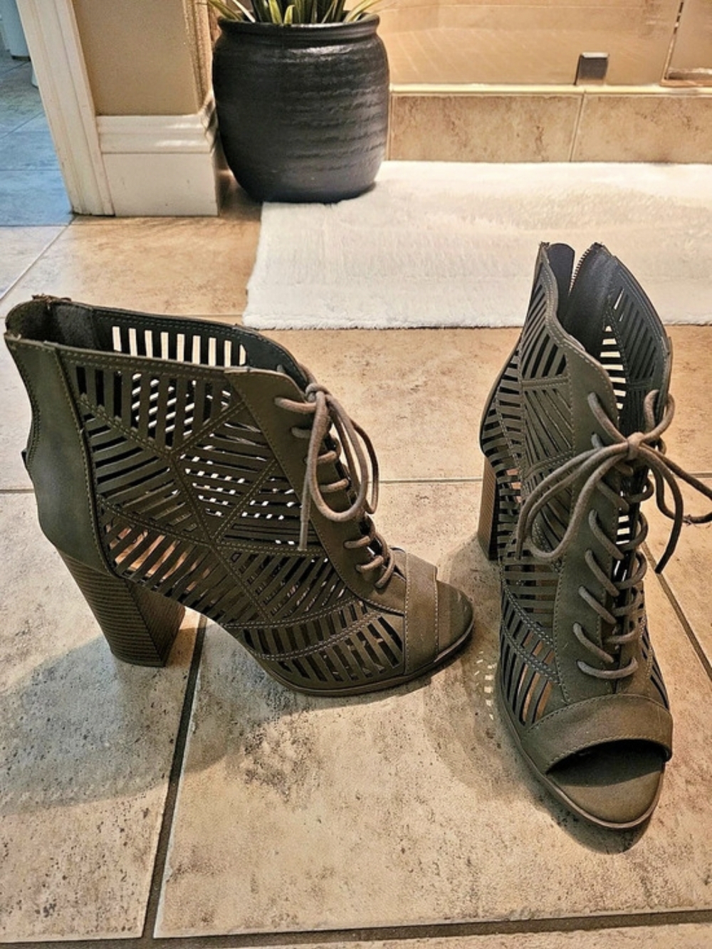 DV by Dolce Vita Lira Peep Toe Lace-Up Cutaway Bootie Cutaway Bootie Green